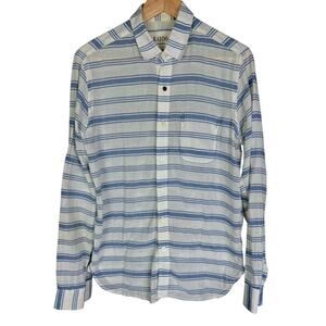 Men's Kardo Handmade Lightweight Blue & White Cotton Button-Up Shirt $225 Retail